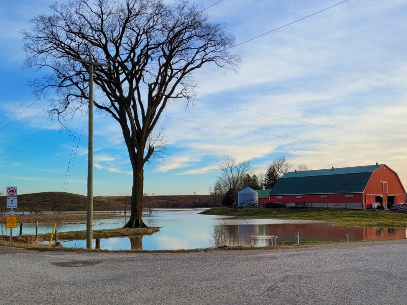 Flooded area around barn