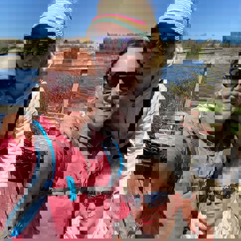 Woman and children at dock